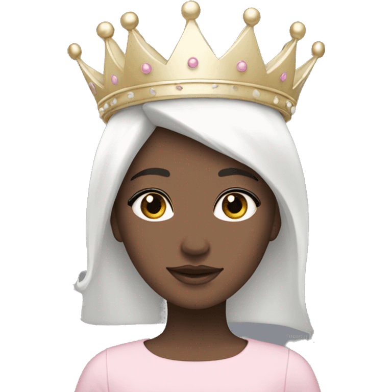 White and pastel pink crown in girl with black hair  emoji