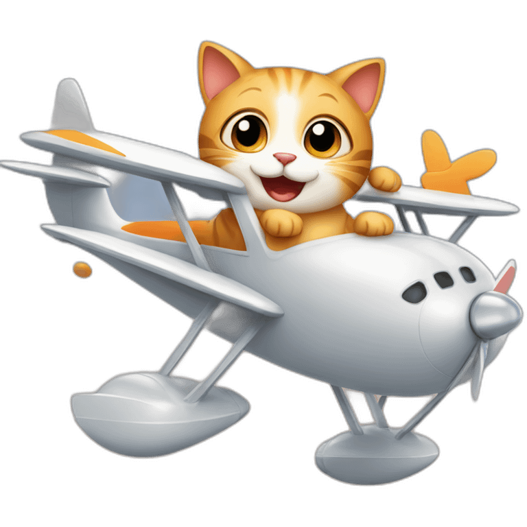 Cute happy cat flying an airplane emoji