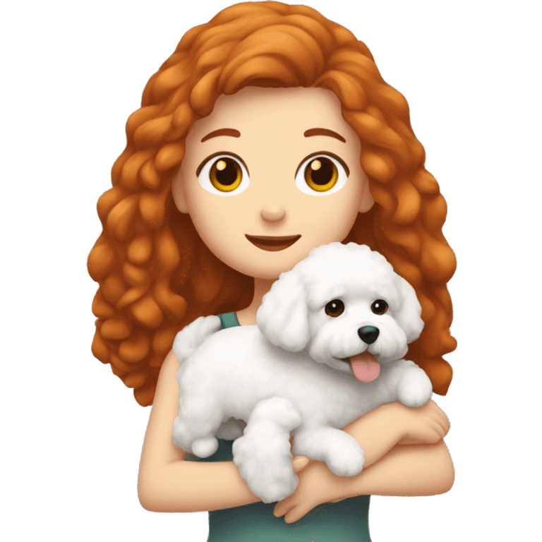 redhead girl hugging bichon frise dog emoji