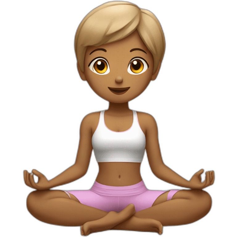 yoga girl, lotus position, ligth brown skin, short haircut emoji