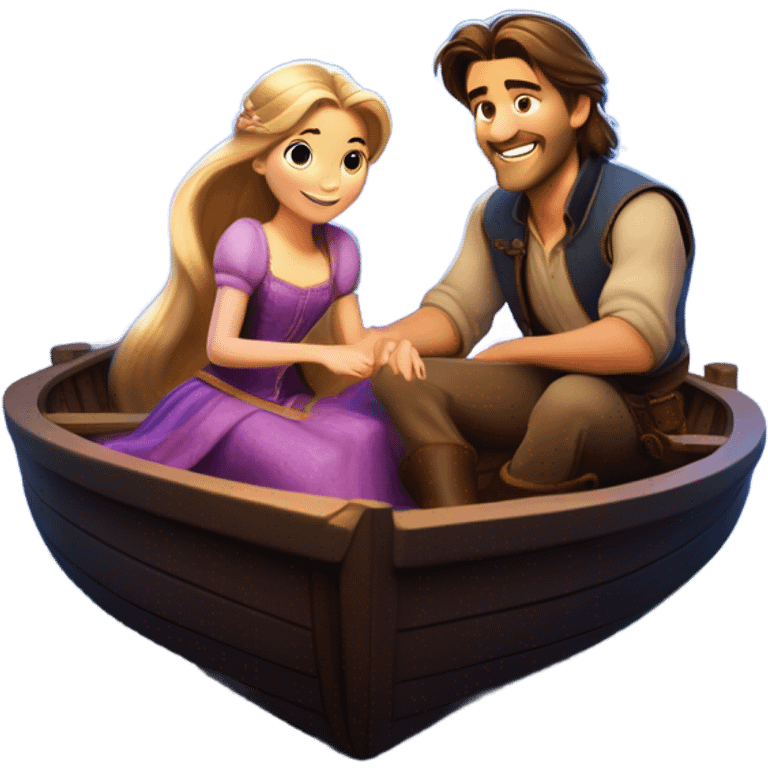 Rapunzel and Flynn on the boat with the lanterns emoji