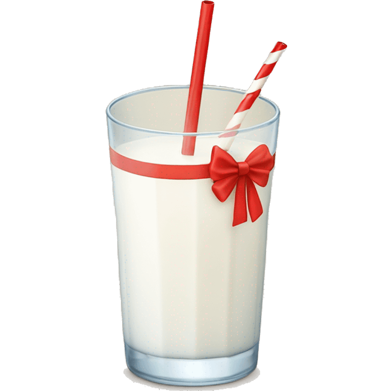 Glass of milk with a straw and a red bow on the straw emoji