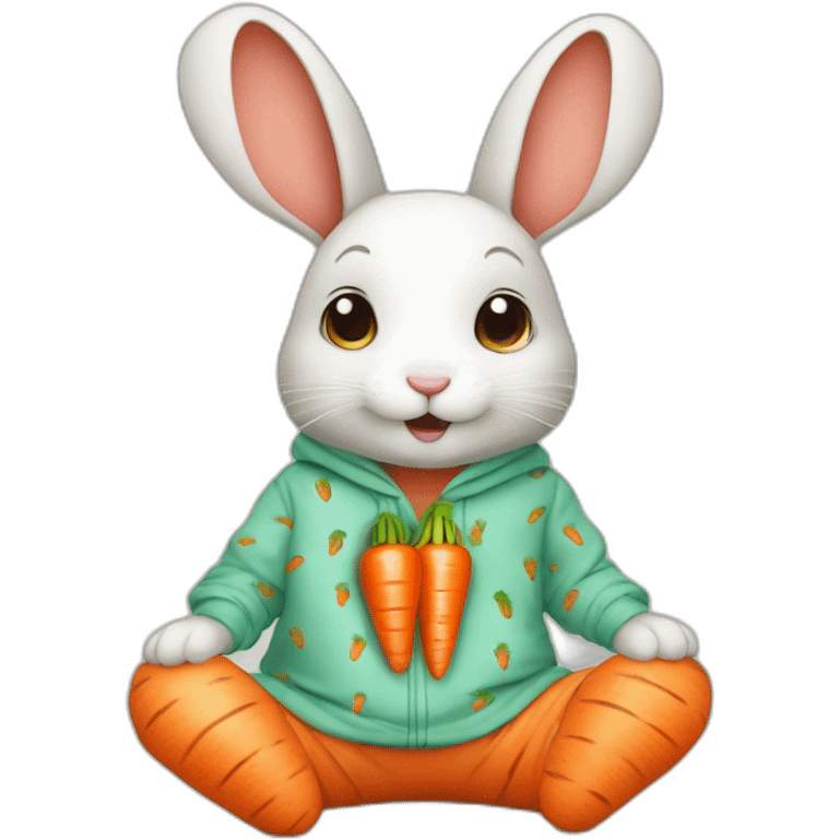 cute rabbit dressed with carrots printed on his pajamas emoji