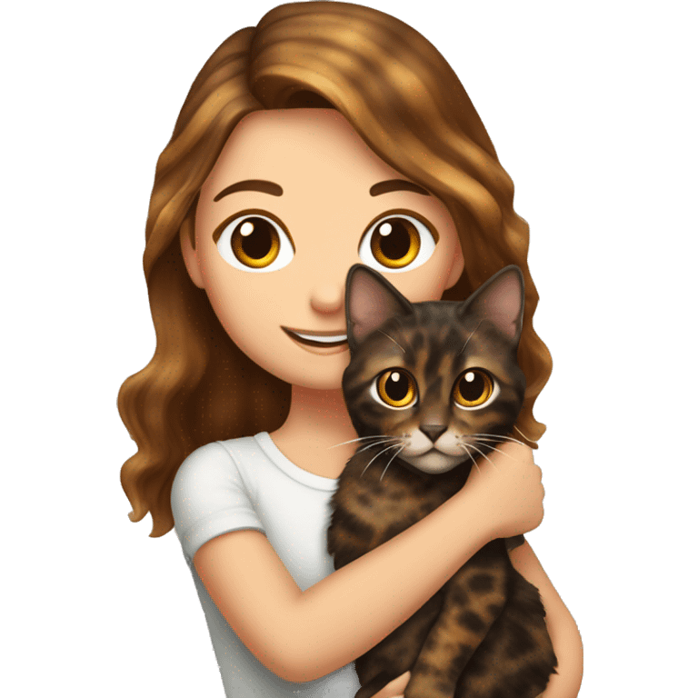 Tortoiseshell cat being held by a white girl with long wavy brown hair  emoji