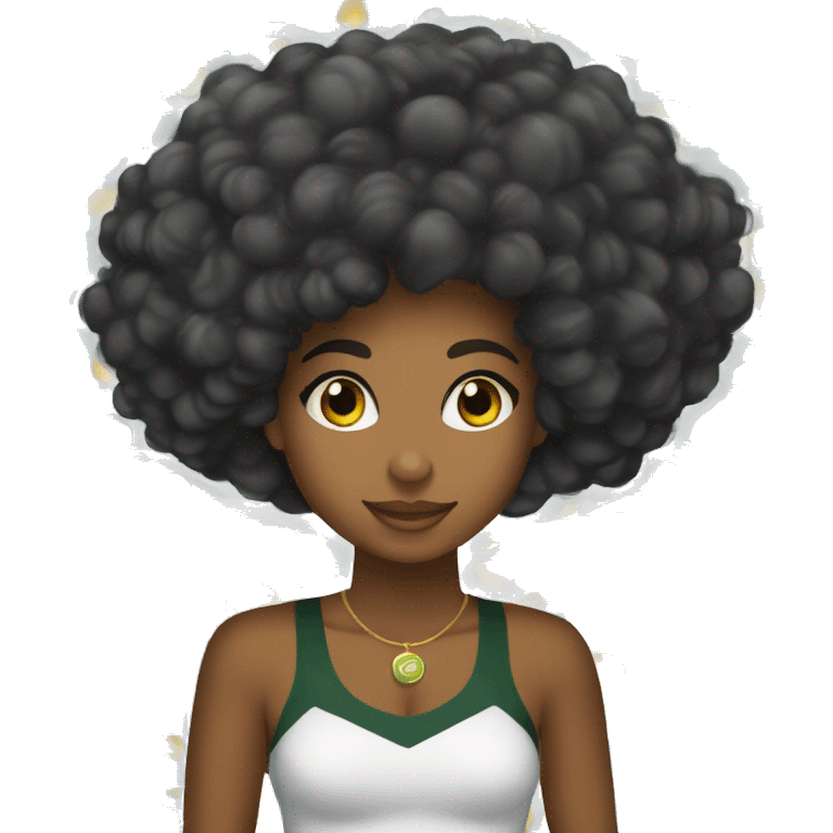 Mulher preta cabelo afro tocando bandolim escrito atrás clube do choro de Brasília. emoji