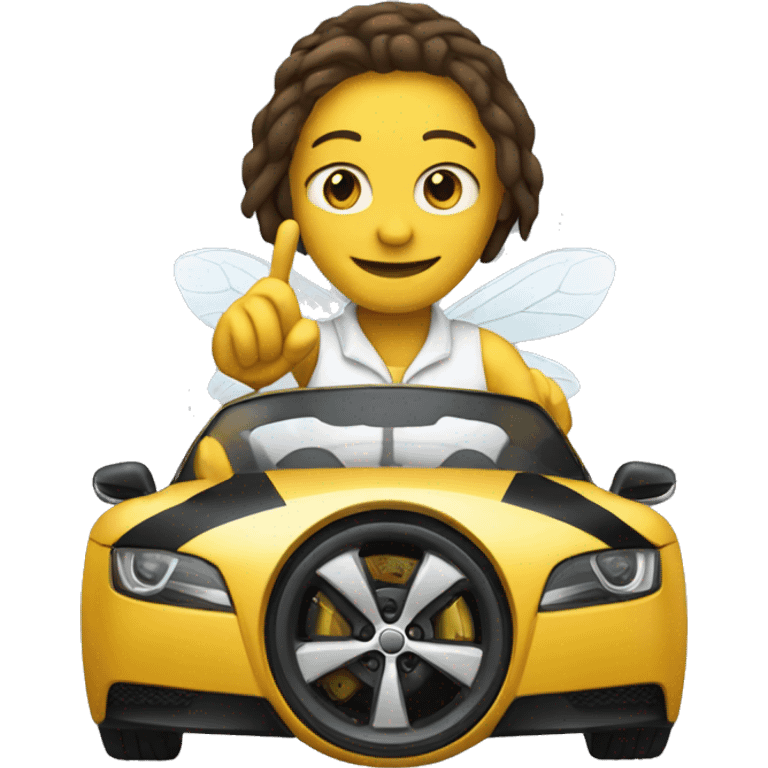 Bee driving a holding a wheel of white Audi  emoji