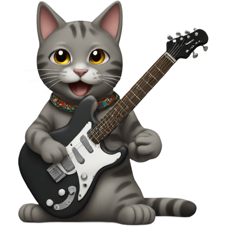 cat playing a rock guit emoji