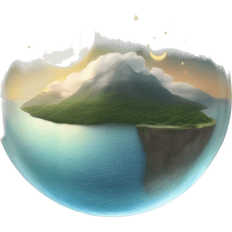 water and land like inside a half-circular glass wall with the sun moon and stars at the top emoji