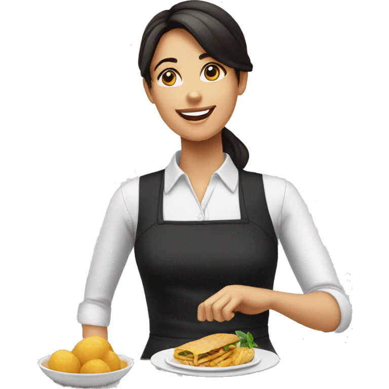 pretty female waiter showing food emoji