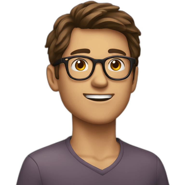 Young brown haired men with glasses, throwing grape emoji