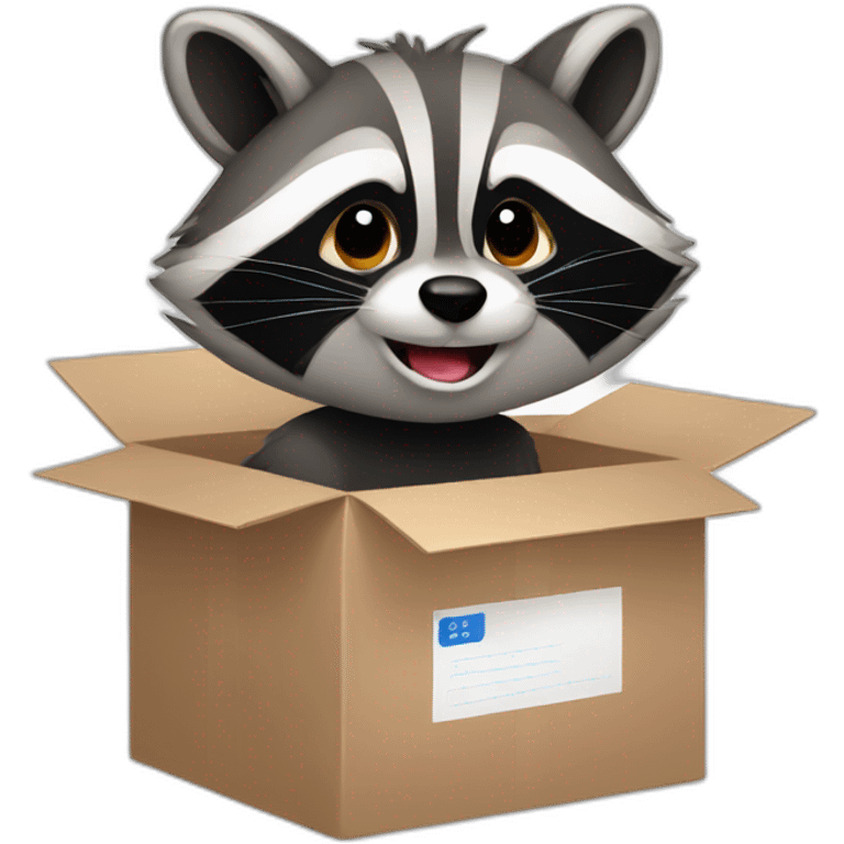 raccoon with black tshirt and a package emoji