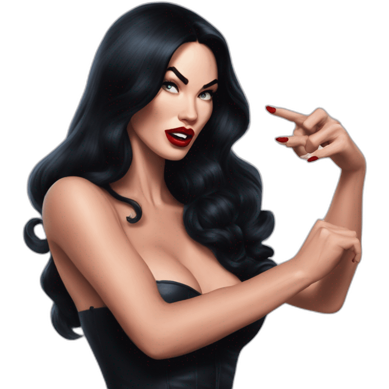 megan fox vampire pinup hyperrealistic pointing in camera  emoji