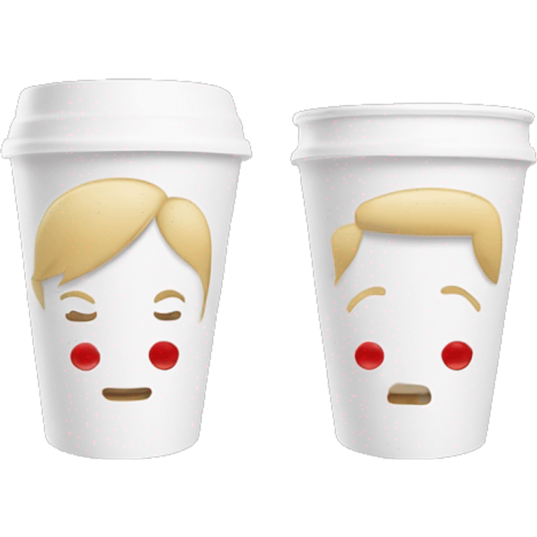 Blonde girl and boy drinking out of white styrofoam cups with “Swig” written on them in red emoji