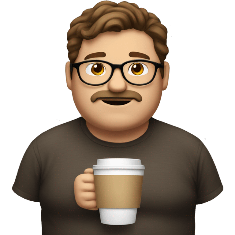 A fat man with brown hair  and round glasses who drinks coffee  emoji