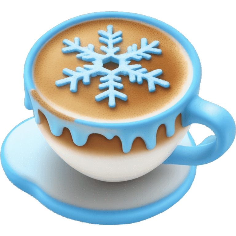 Cappuccino with a blue snowflake on foam emoji