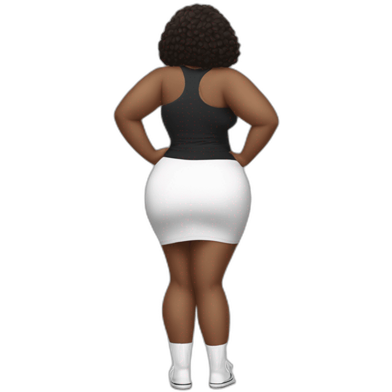 full body curvy beauty lifts her black skirt-back-view-long-white-socks emoji