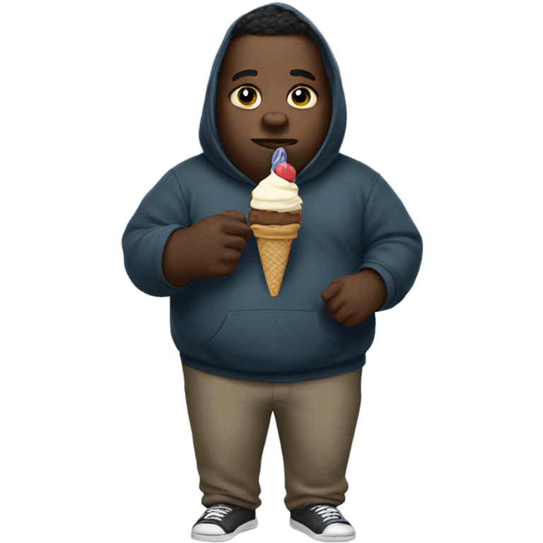 Fat black man wearing a hoodie and eating ice cream emoji