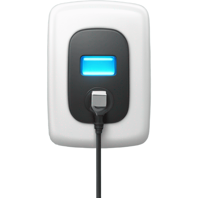 ev charger with a squircle shape and a led ring in front with a charging plug danglig  emoji