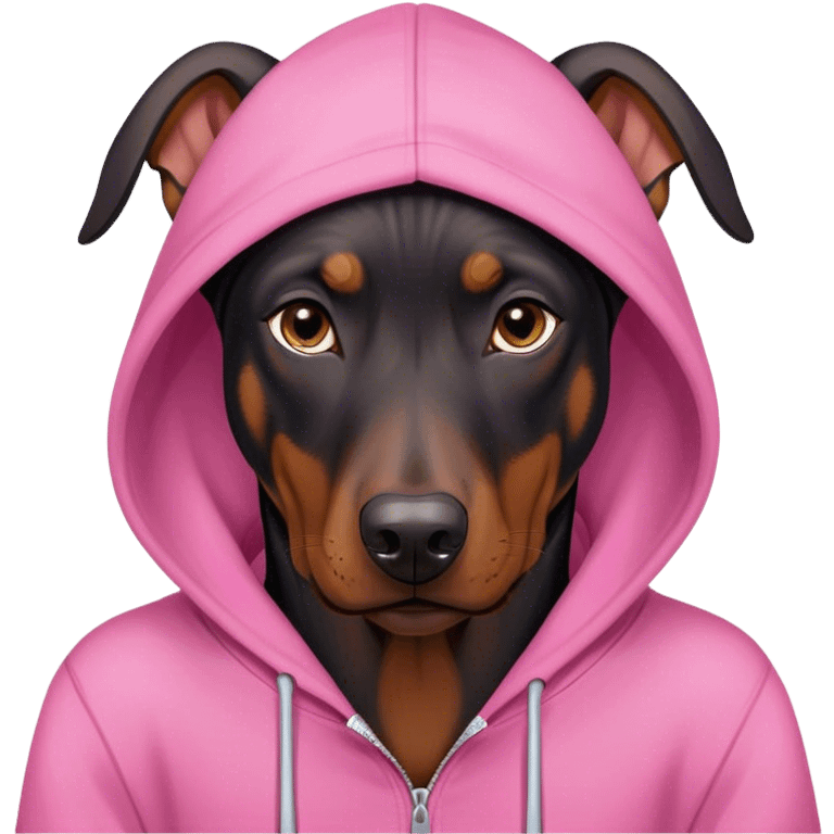 A doberman in a pink hoodie emoji