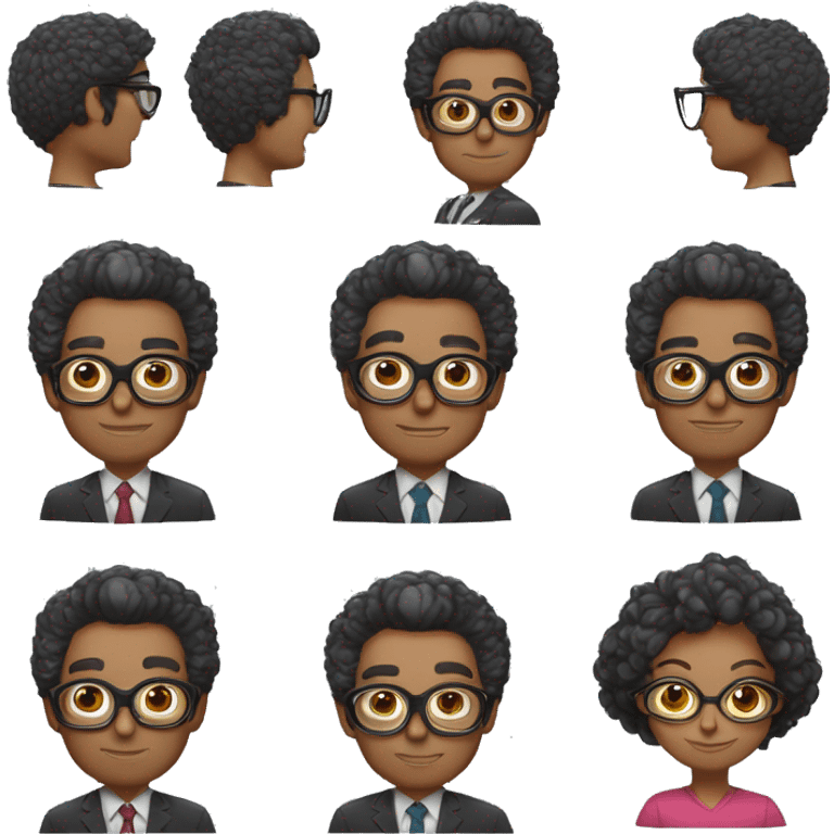 Professor de cabelo preto e raspado, meio calvo, pele clara, olhos pretos, e óculos redondo, super surpreso e animado emoji