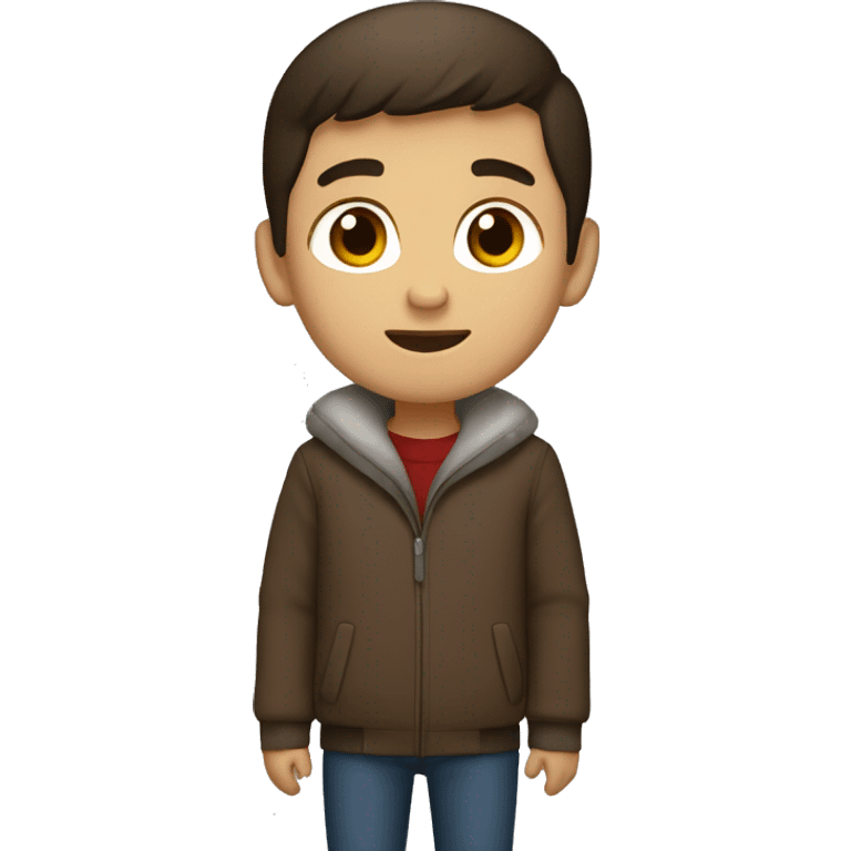 winter, christmas, hispanic, short brown hair, boy, brown eyes, child, full body, brown coat emoji