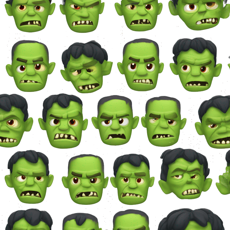 Orc Frankenstein with bolts in neck, stitched green skin, patchwork outfit, Halloween theme, emoji emoji