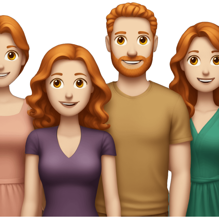 Ginger Husband with brunette and redhead wives emoji