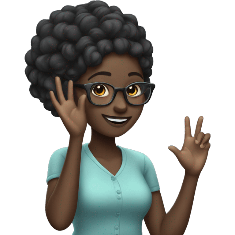 darkskin girl with glasses waving goodbye  emoji