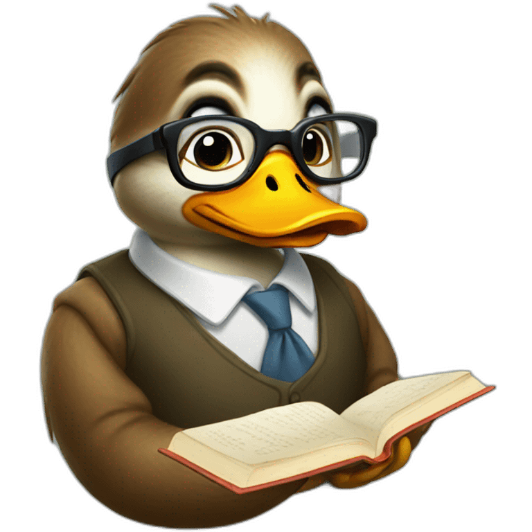 Duck wearing glasses and Reading a book emoji