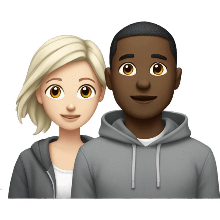 Black man and white girl couple in grey hoodies  emoji