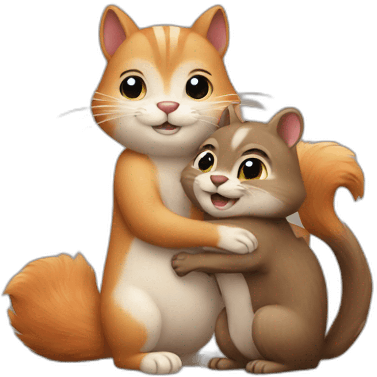 cat and squirrel hug emoji