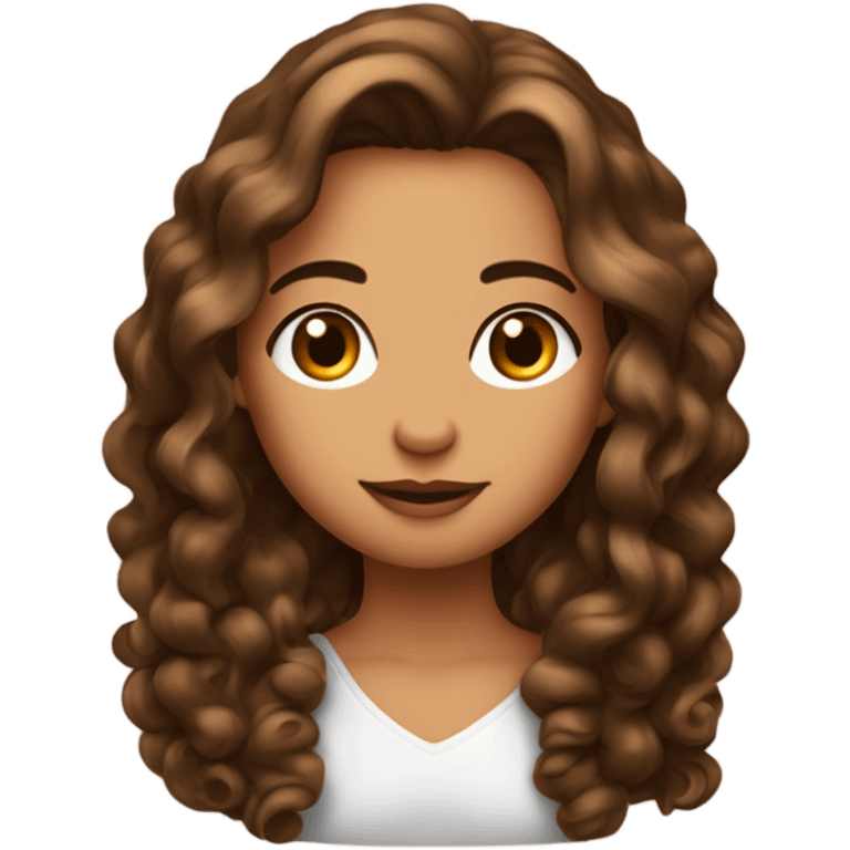 une fille bronzée , maquillé , avec des longs cheuveux bouclées maron foncée  emoji