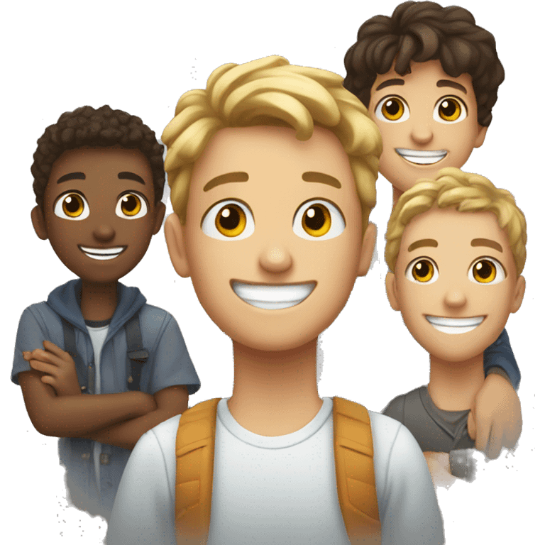 smiling boy with friends emoji