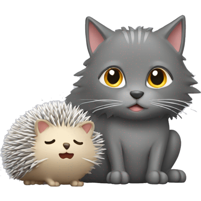 a grey cat and a hedgehog next to it emoji