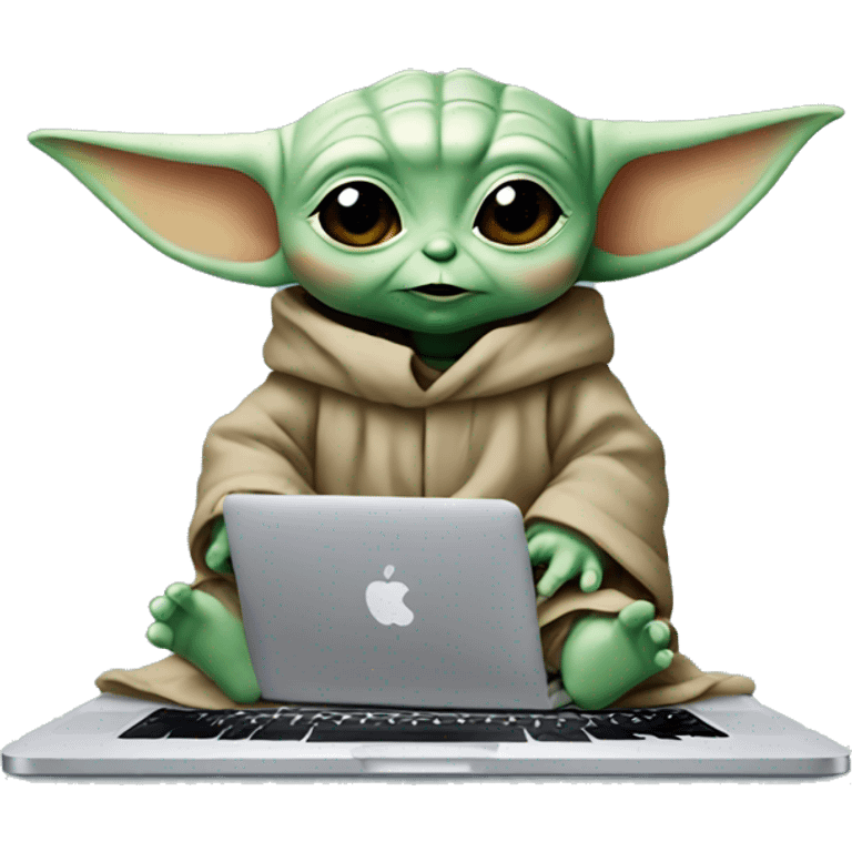 
baby yoda with macbook emoji