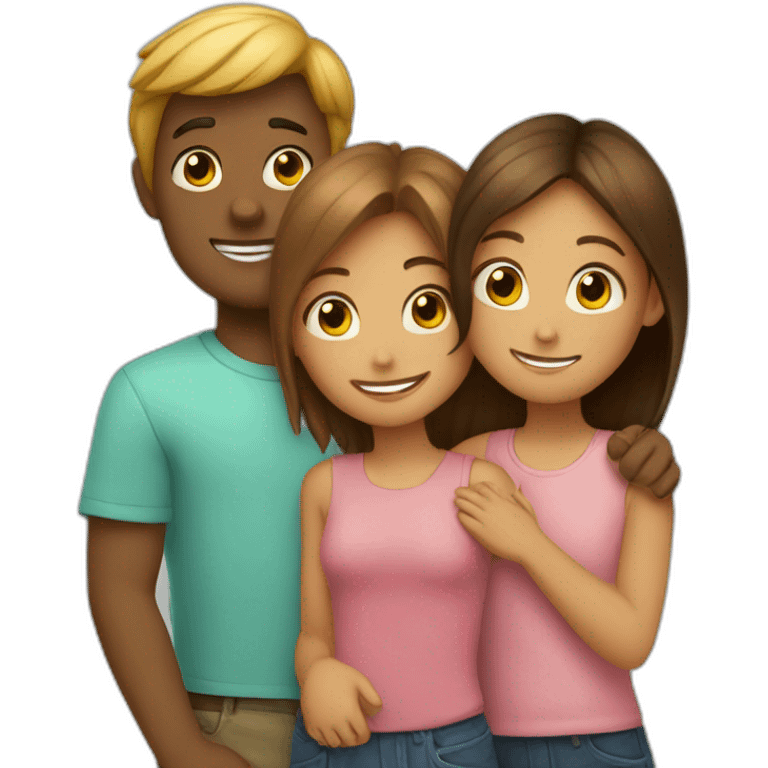 2 girls and 1 boy hugging  emoji