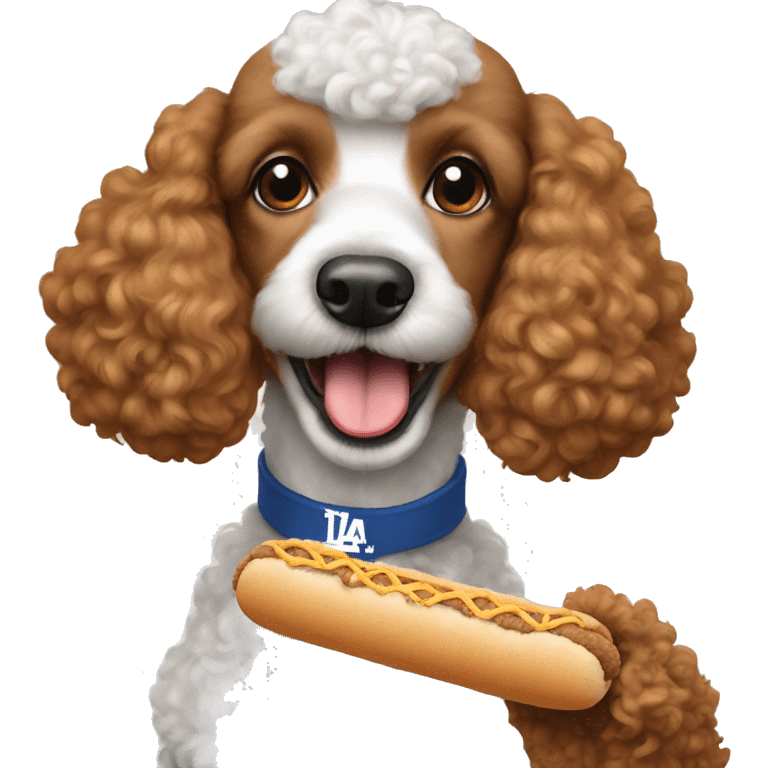 Poodle eating a dodger dog emoji