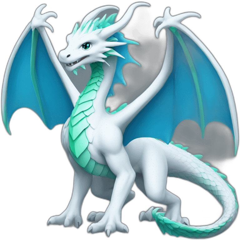 White dragon with blue and green wings emoji