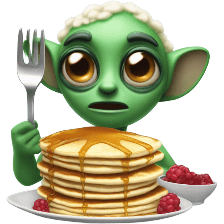 Alien eating pancakes emoji