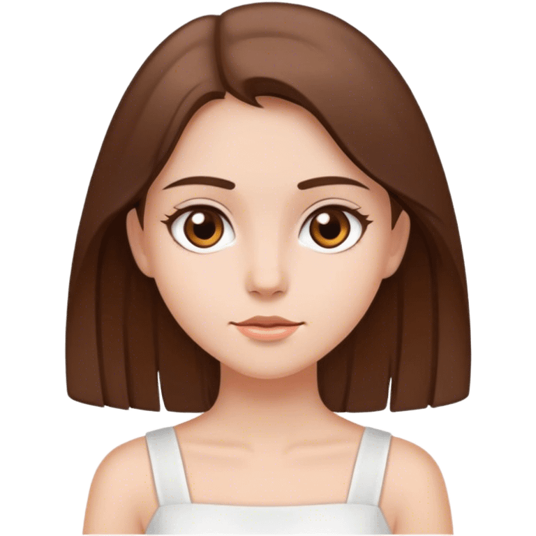 girl with medium straight brown hair, brown eyes in a white dress emoji