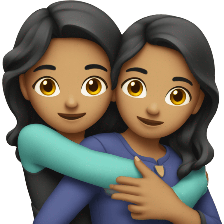 Two Hispanic girls hug emoji