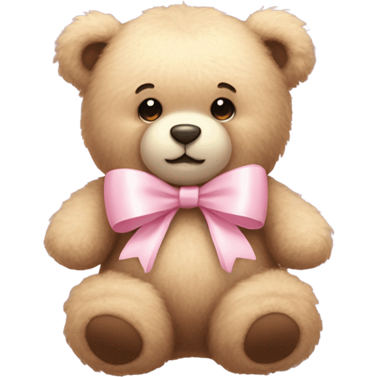 Fluffy teddy bear with light pink bow  emoji