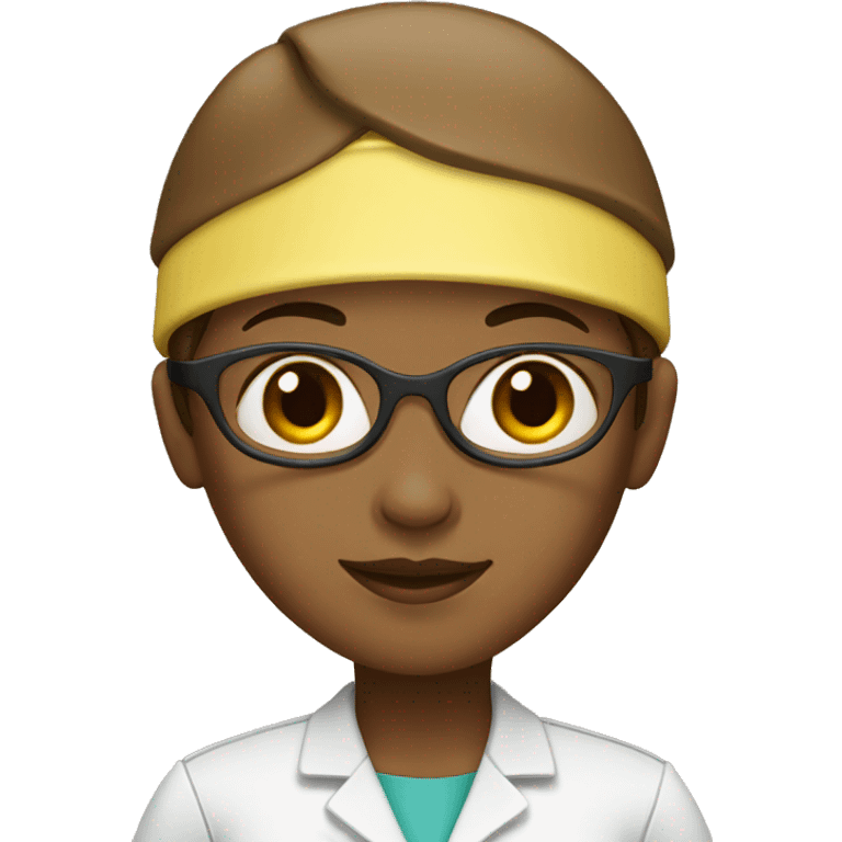 girl surgeon with cap and coat on yellow skin brown hair emoji