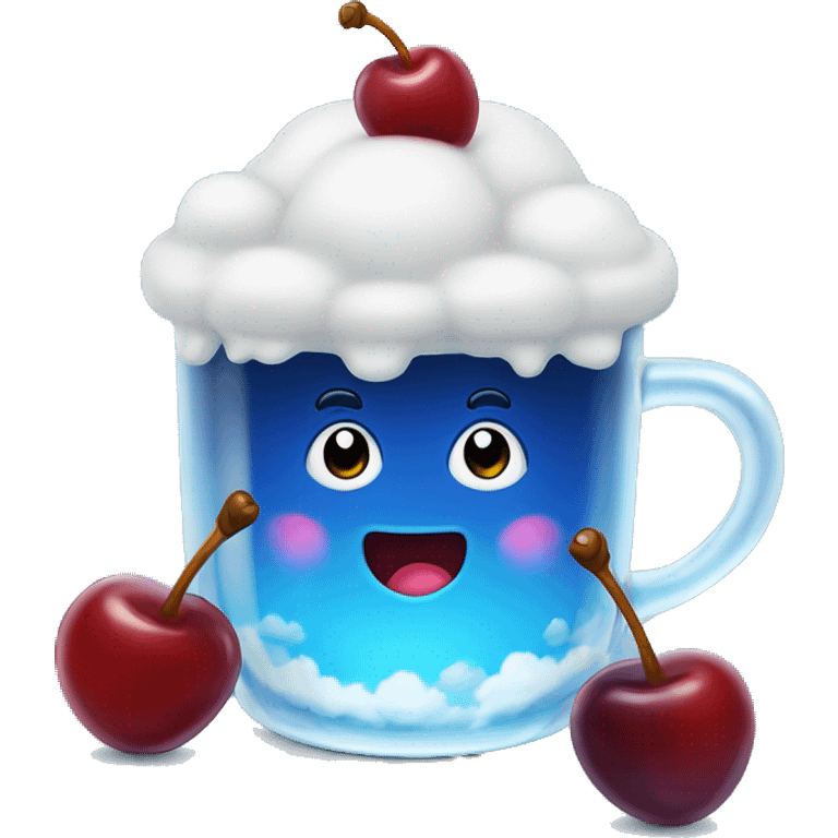 Blue sky jelly with a cherry on top and clouds in a class cup emoji