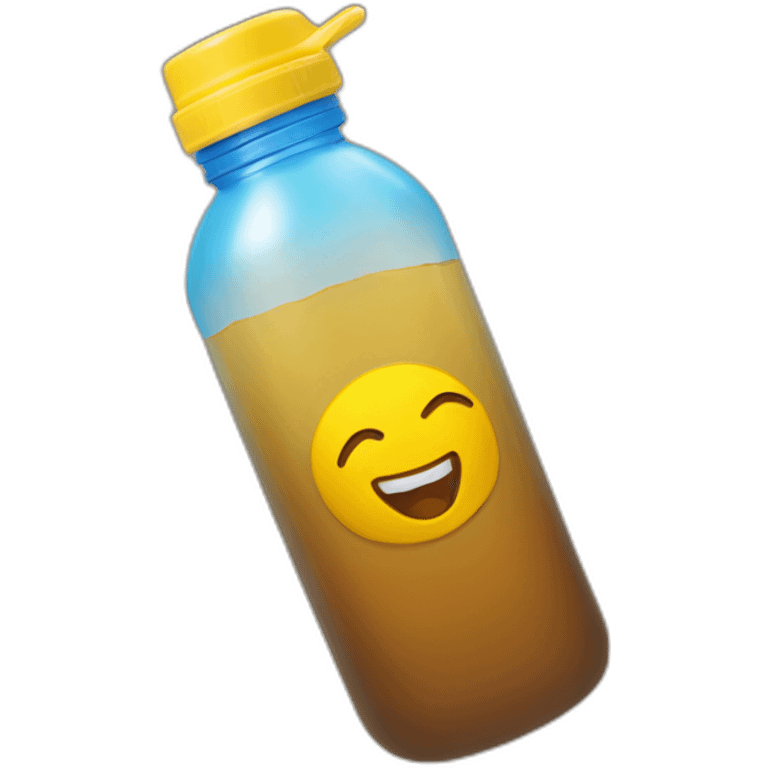 american style water bottle on the ground halfway with brownish yellow liquid (sideways) emoji