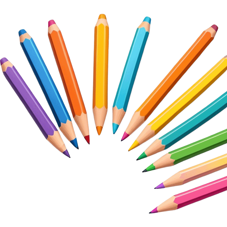 Cinematic Realistic image of a set of finely sharpened colouring pencils arranged neatly on crisp paper, rendered with vibrant hues and detailed pencil textures, illuminated by soft, creative lighting that captures the spirit of artistic expression emoji