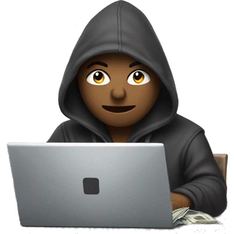 guy in a hood on a computer making money (wad of bills) emoji