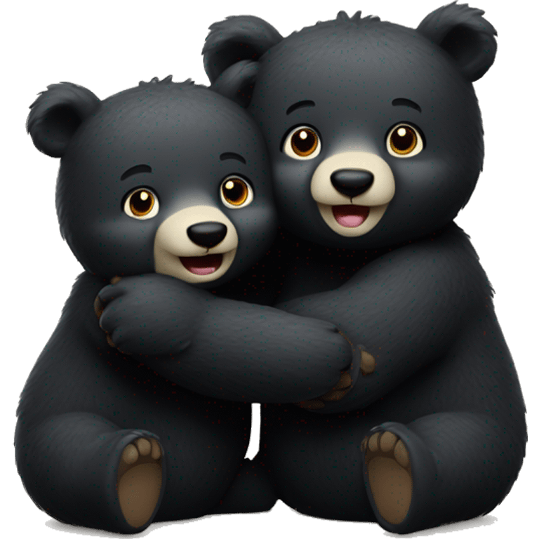 two happy little black bears hug hello emoji