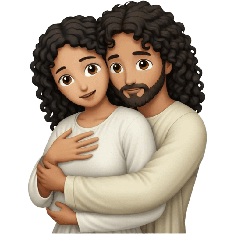 Jesus hugging woman black curly emoji