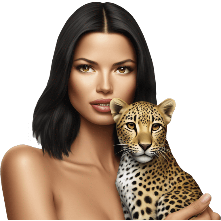 adriana lima holding a leopard  emoji